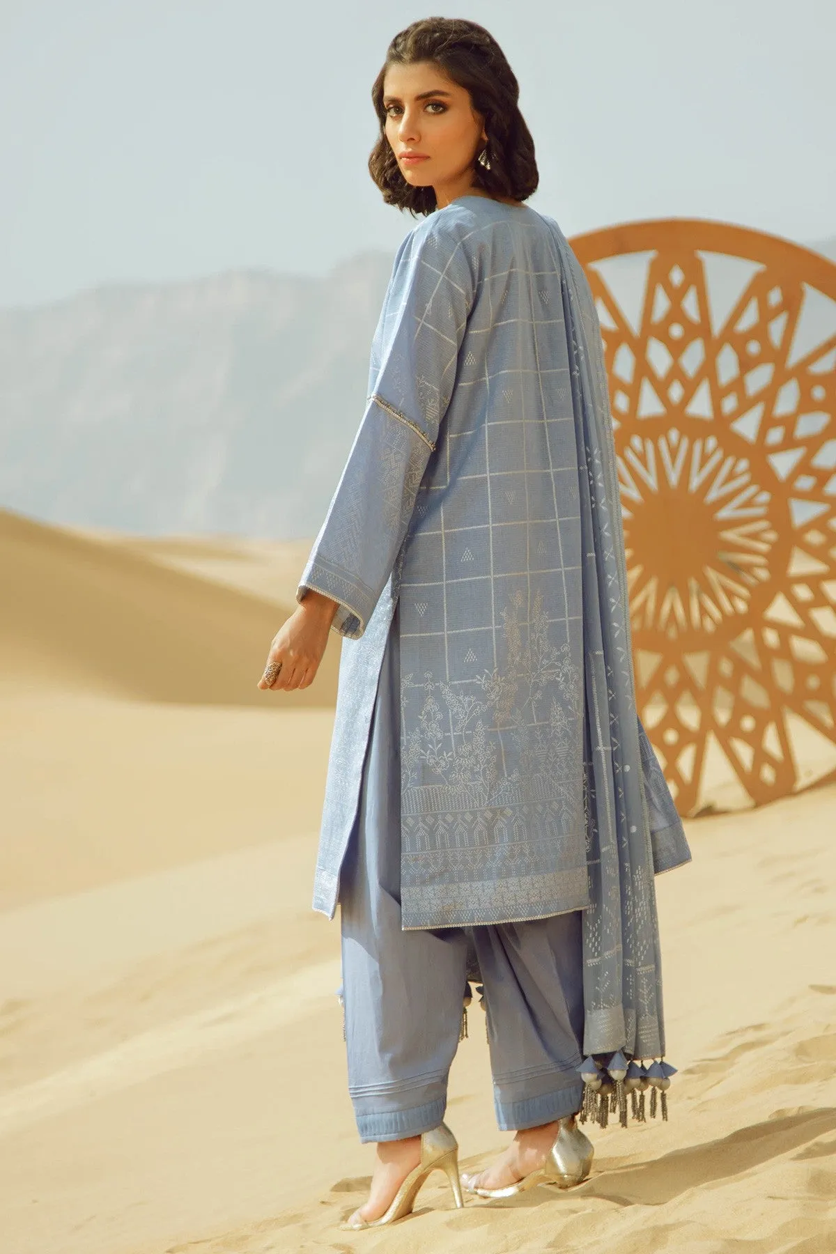 Latest Summer printed Pakistani casual lawn dress in blue color # P2503