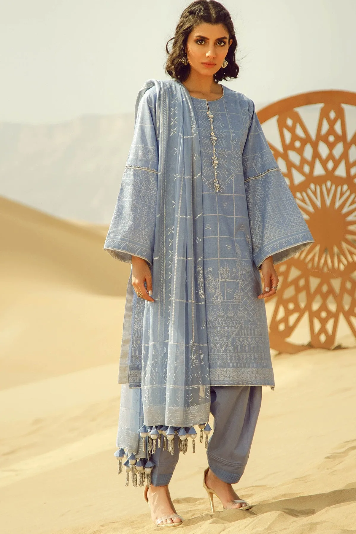 Latest Summer printed Pakistani casual lawn dress in blue color # P2503