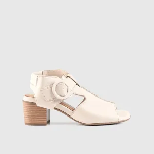 Leather Comfort Block Heel Sandal Beige 8427