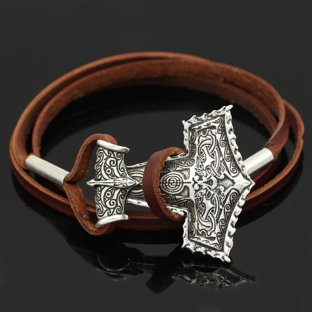 Leather Mjolnir Bracelet