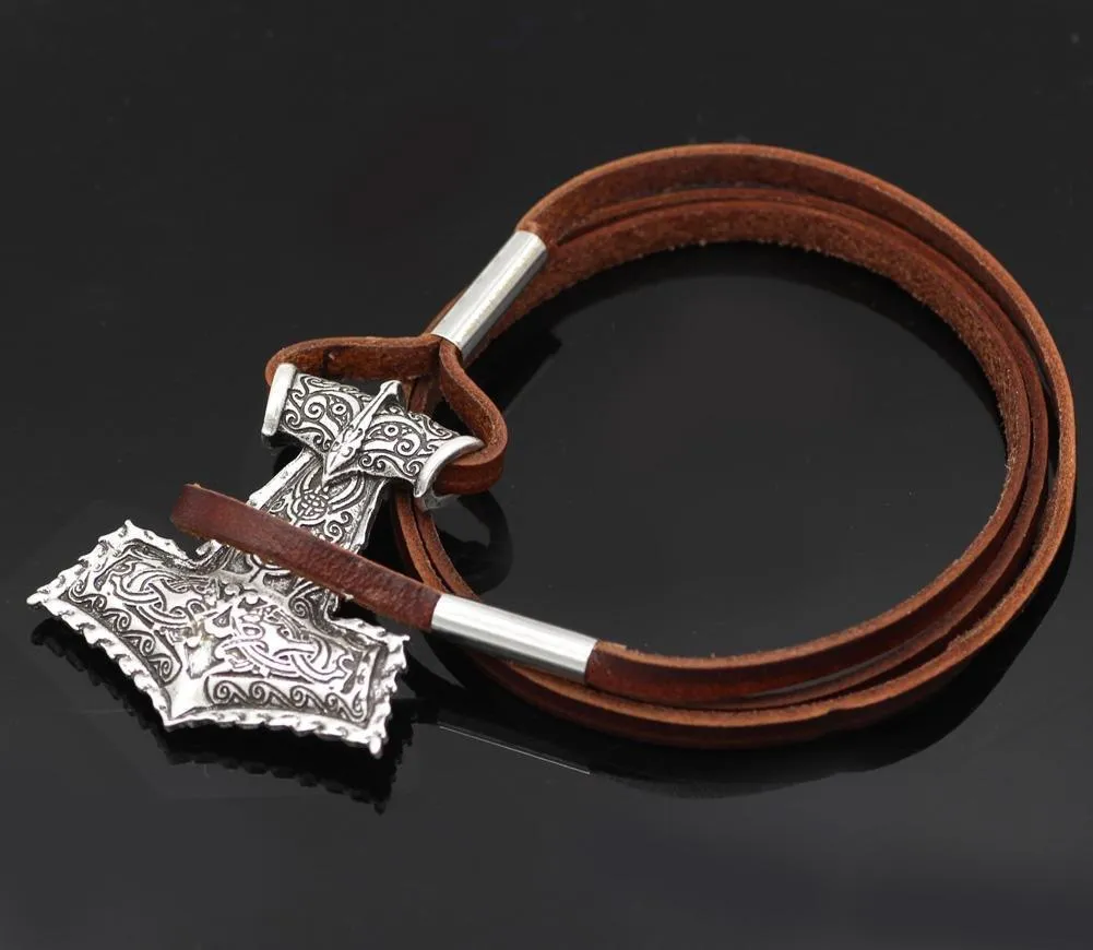 Leather Mjolnir Bracelet