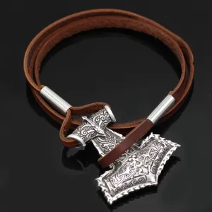 Leather Mjolnir Bracelet