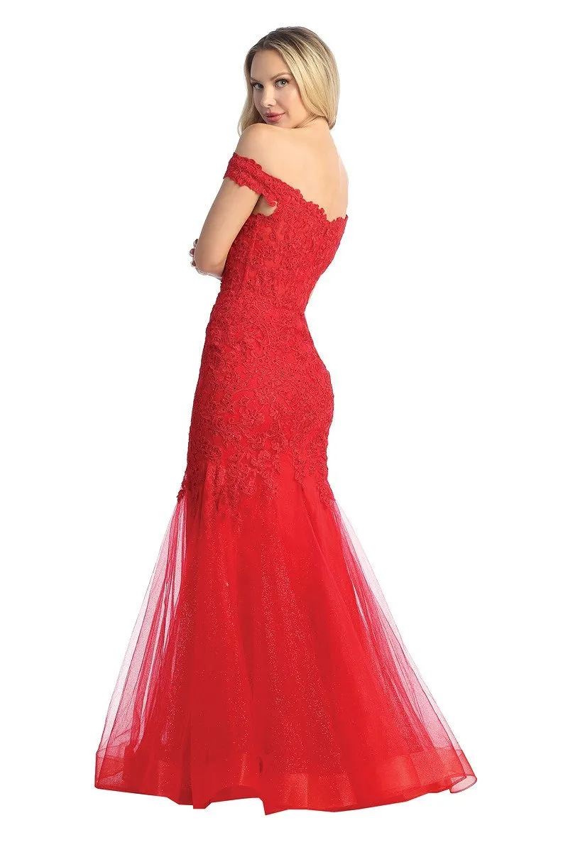 LF 7758 - Off The Shoulder Fit & Flare Prom Gown with Sheer Beaded Lace Embellished Corset Bodice