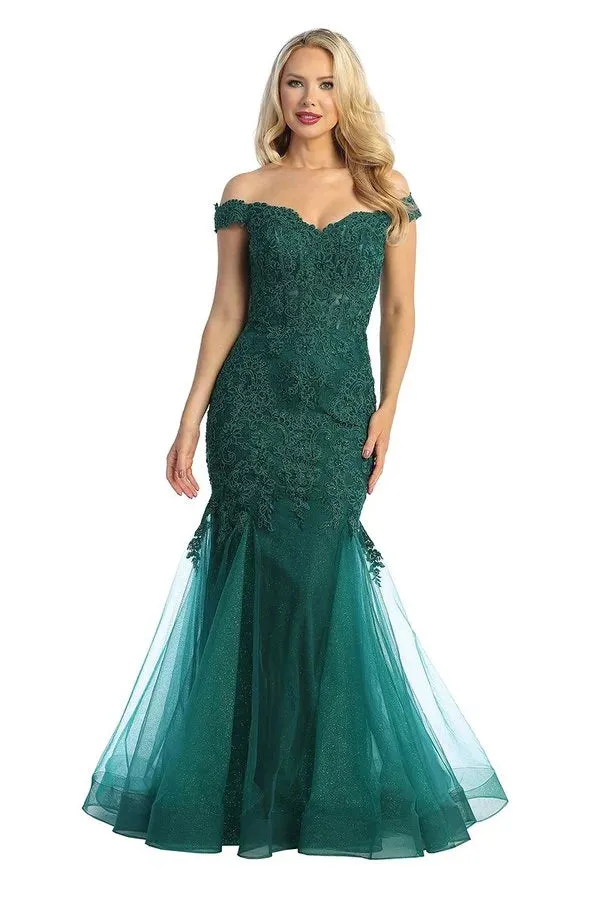LF 7758 - Off The Shoulder Fit & Flare Prom Gown with Sheer Beaded Lace Embellished Corset Bodice