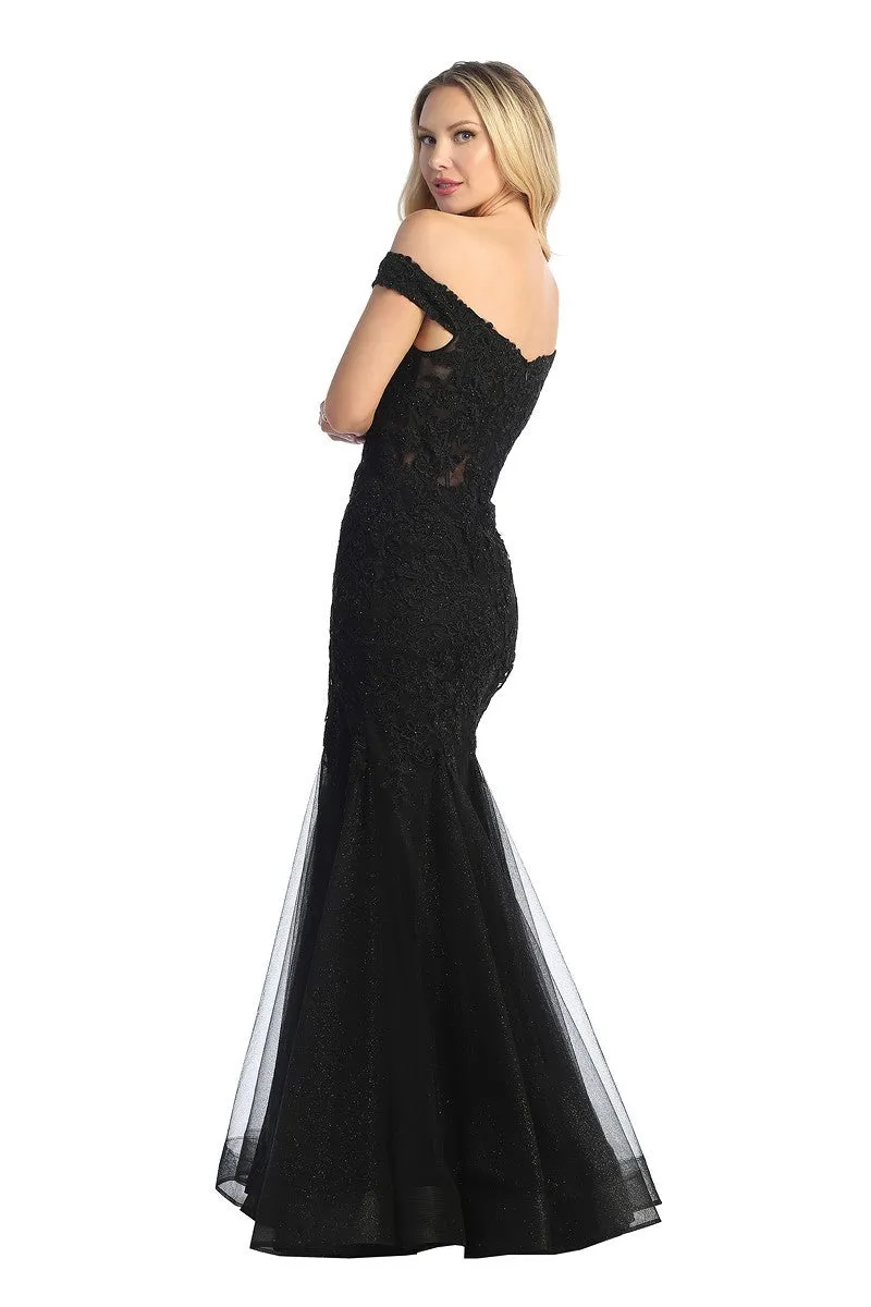 LF 7758 - Off The Shoulder Fit & Flare Prom Gown with Sheer Beaded Lace Embellished Corset Bodice