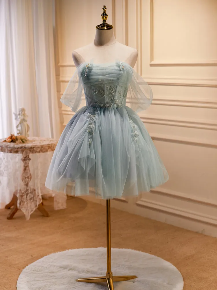 Light Green Sweetheart Beaded Tulle Party Dress, Green Homecoming Dresses