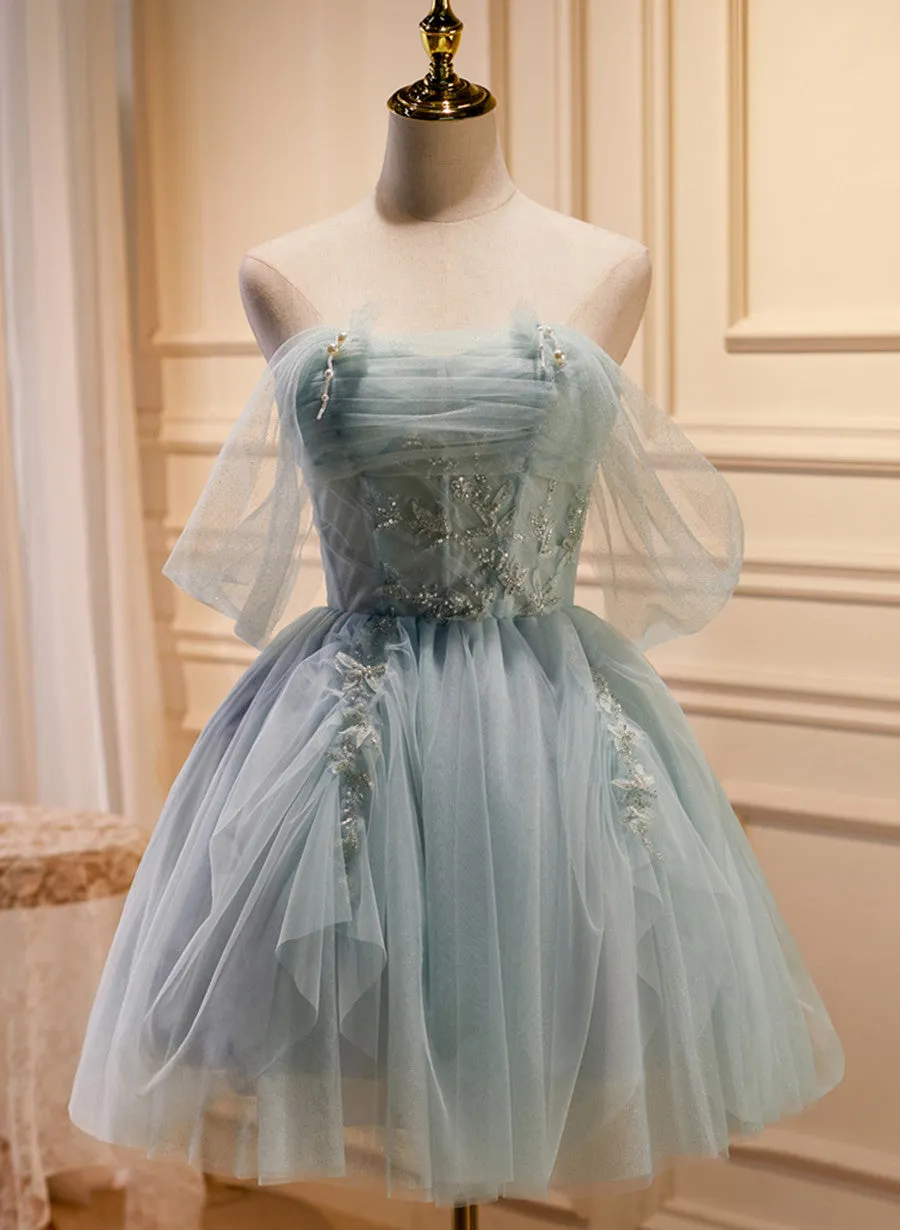 Light Green Sweetheart Beaded Tulle Party Dress, Green Homecoming Dresses
