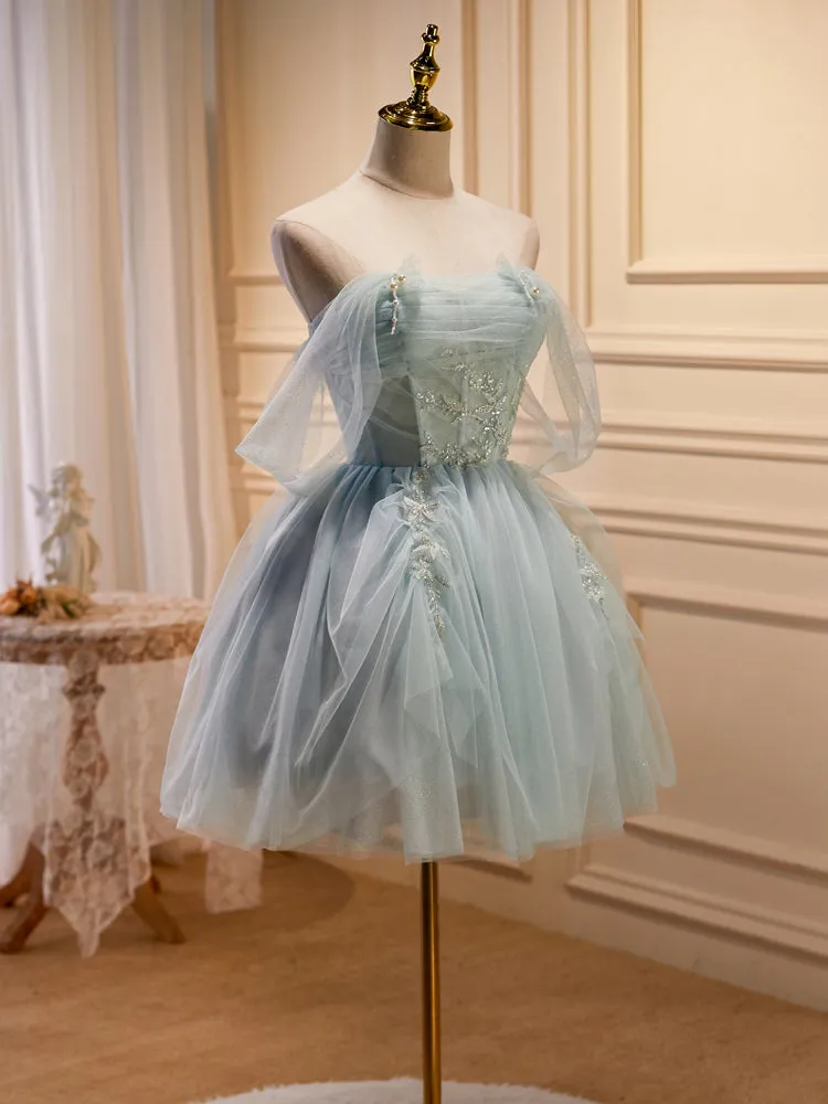 Light Green Sweetheart Beaded Tulle Party Dress, Green Homecoming Dresses