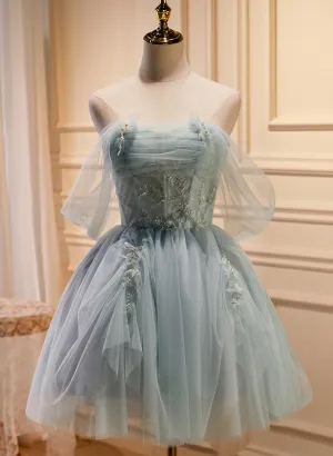 Light Green Sweetheart Beaded Tulle Party Dress, Green Homecoming Dresses
