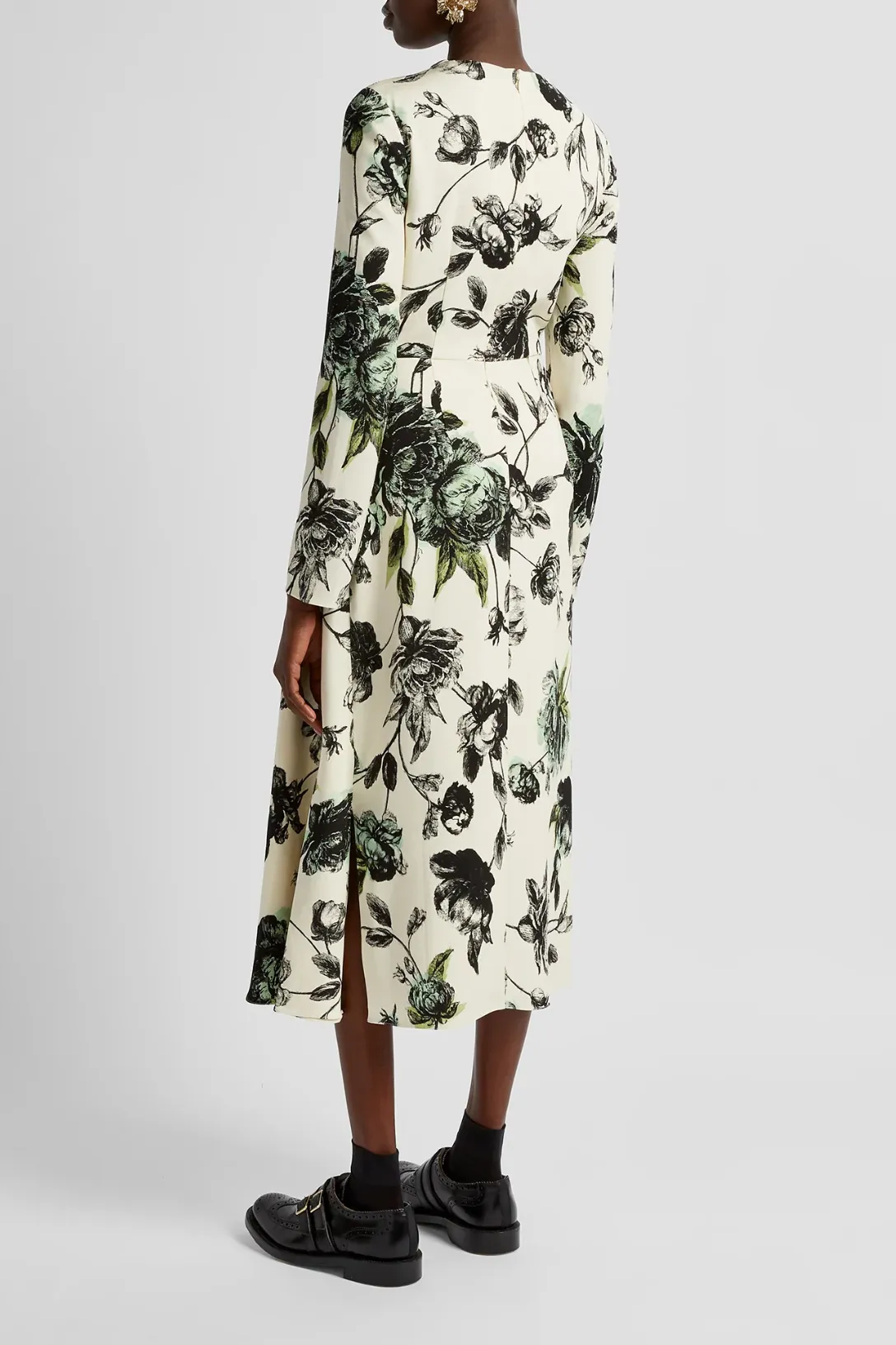 Long Sleeve Draped Midi Dress | Violetta Etching Winter White