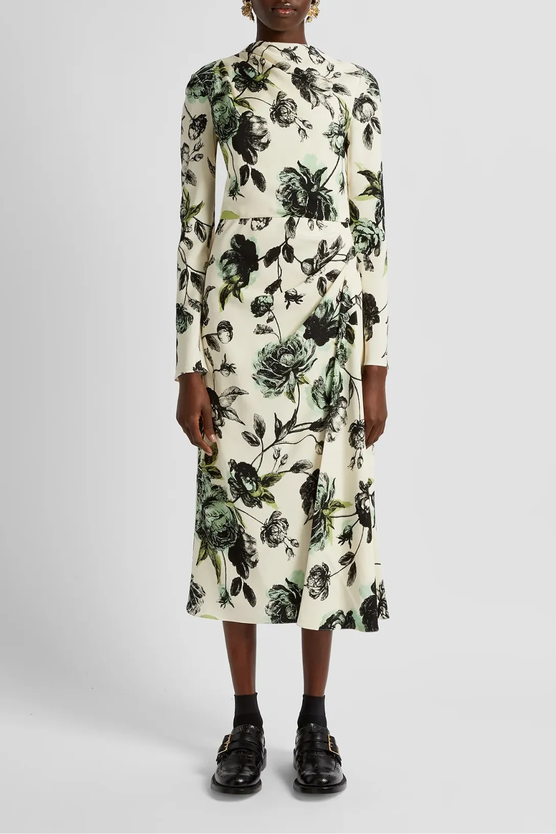 Long Sleeve Draped Midi Dress | Violetta Etching Winter White