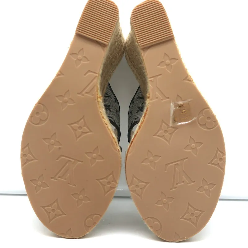 Louis Vuitton Mini Lin Crisscross Espadrille Wedges Blue Monogram Size 37.5 NEW
