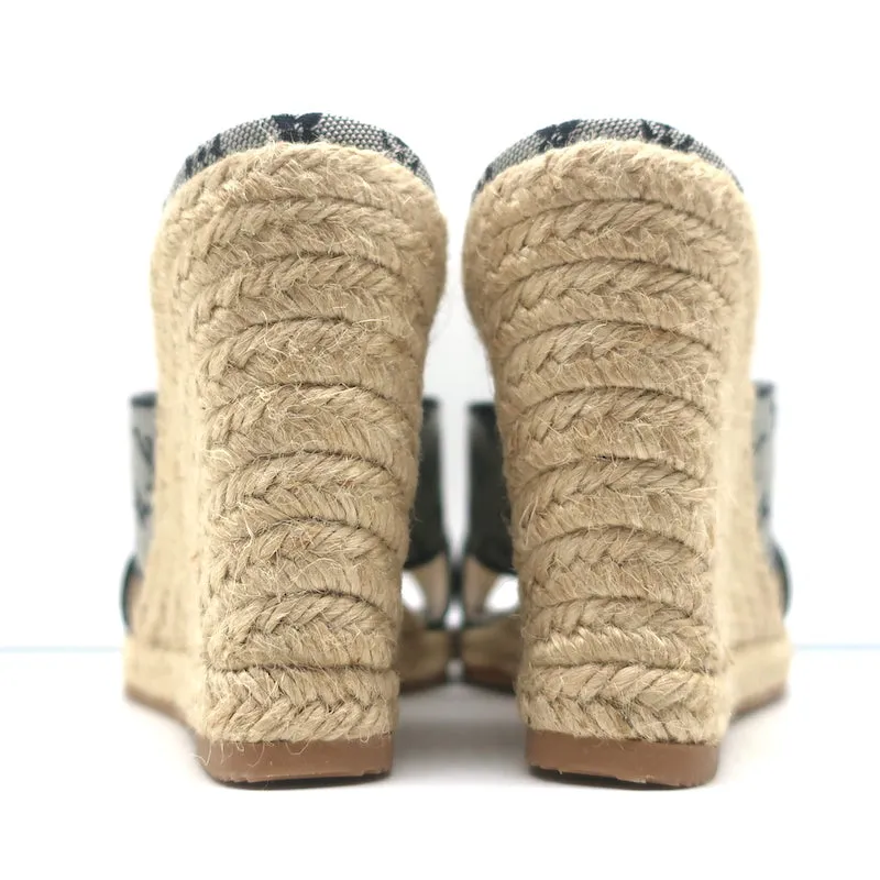Louis Vuitton Mini Lin Crisscross Espadrille Wedges Blue Monogram Size 37.5 NEW