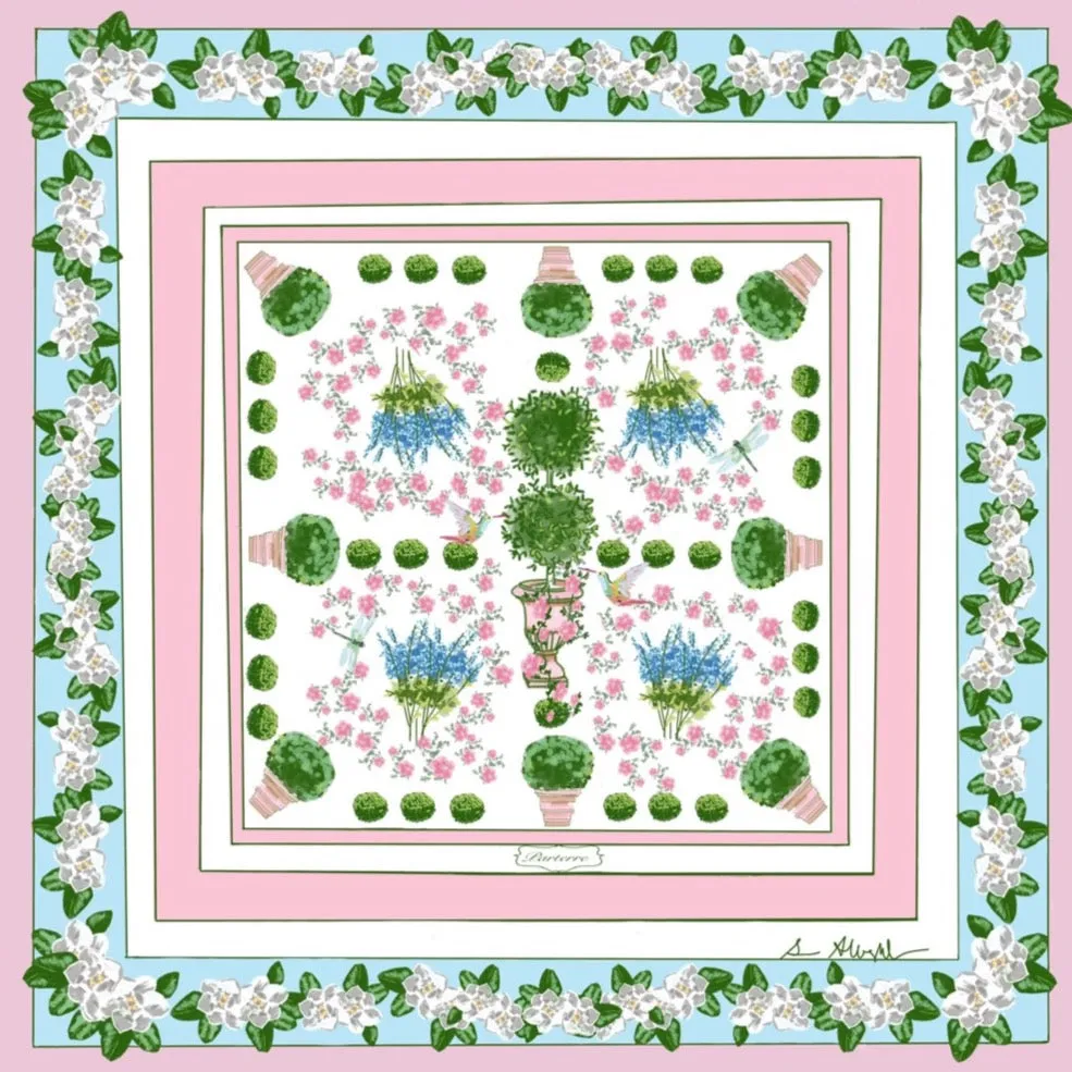 Luxe Silk Twill Scarf- Boxwood Parterre