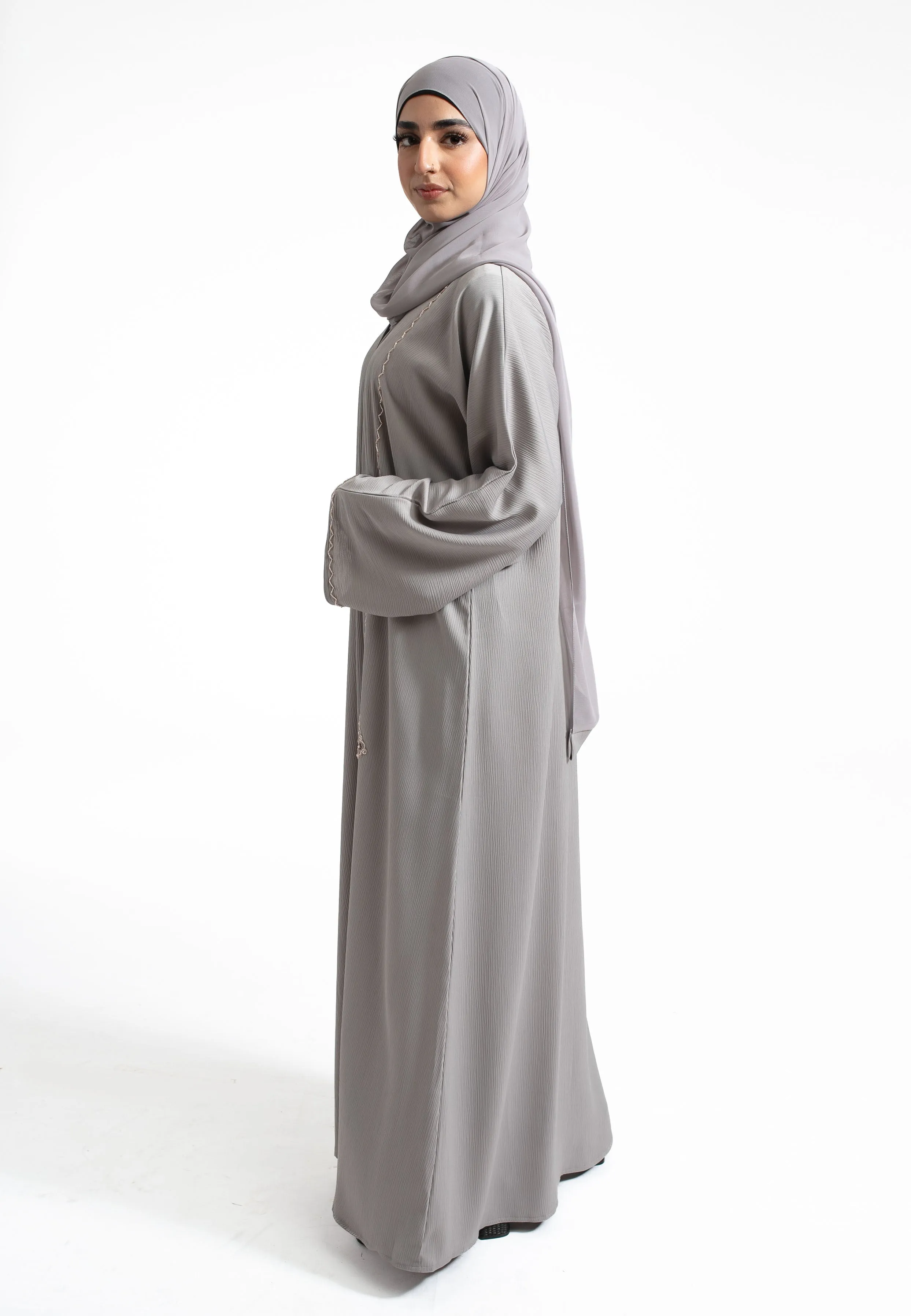 Luxury Grey Moziá Embellished Abaya (Premium)