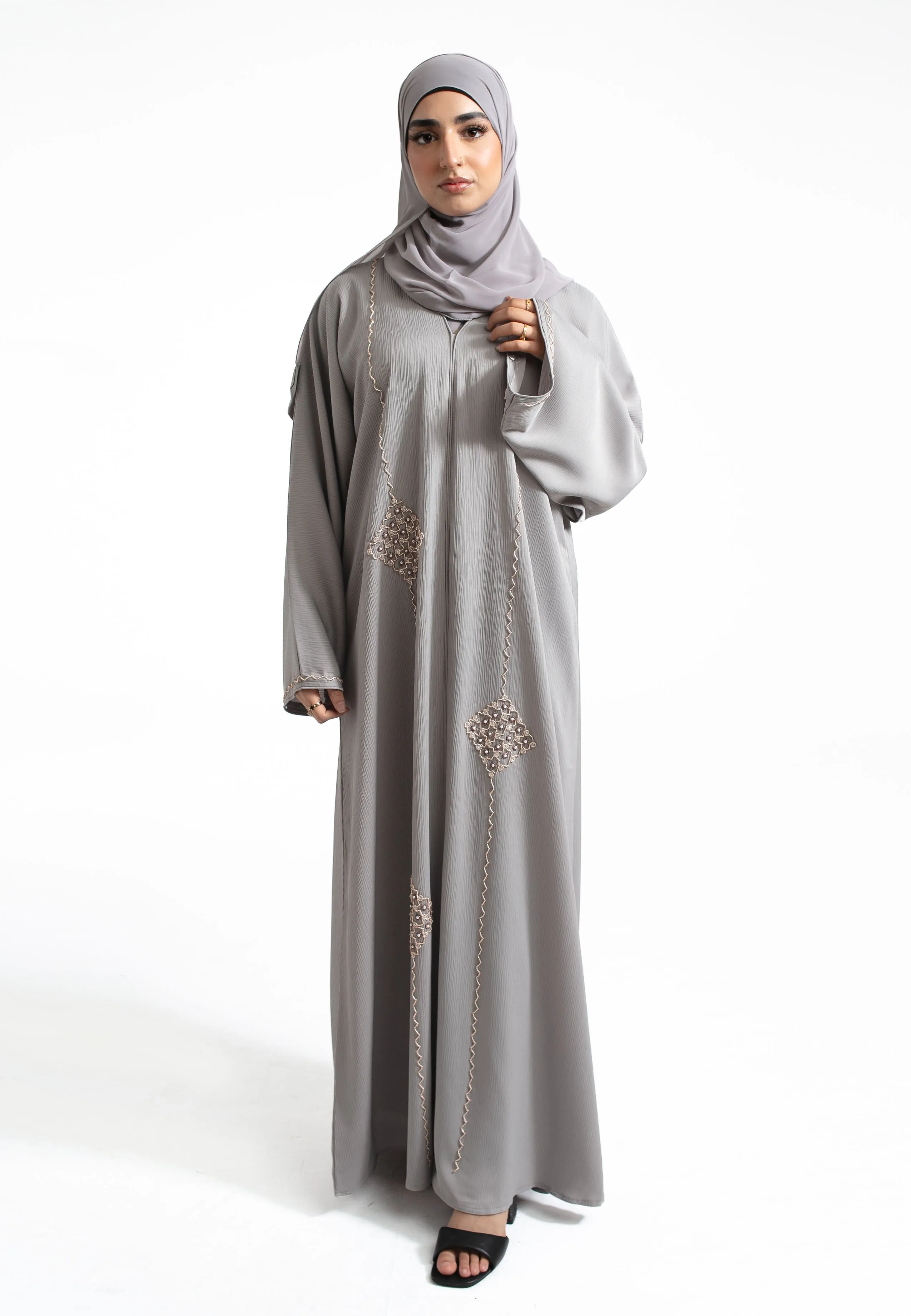Luxury Grey Moziá Embellished Abaya (Premium)