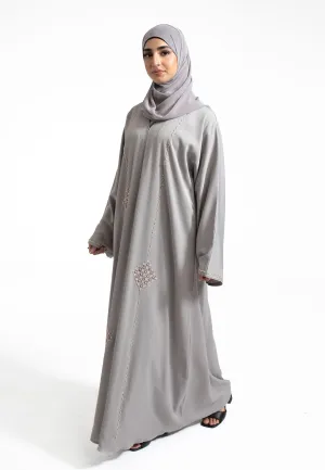 Luxury Grey Moziá Embellished Abaya (Premium)