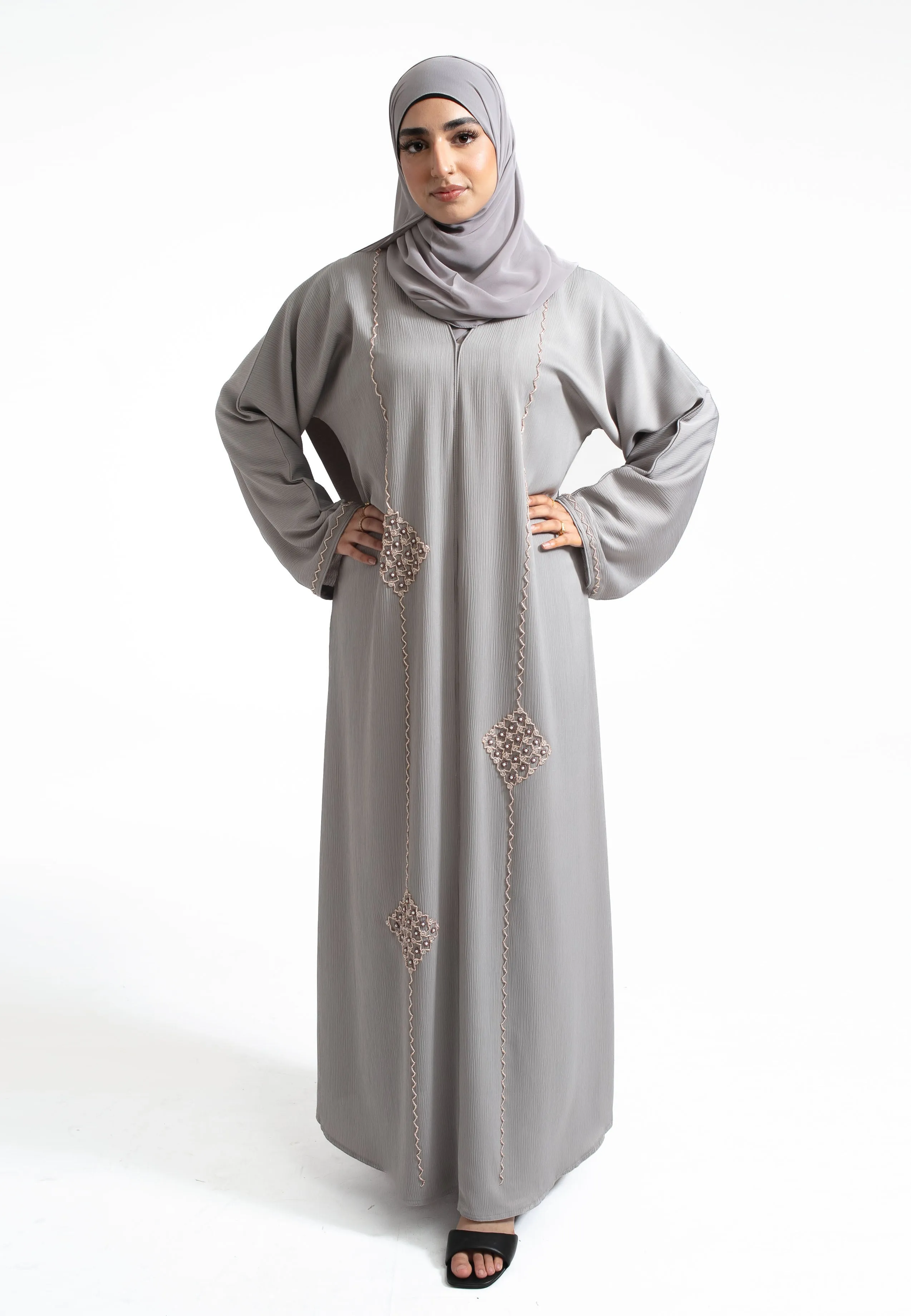 Luxury Grey Moziá Embellished Abaya (Premium)