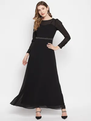 Madame Embellished Waist Band Black Maxi Dress