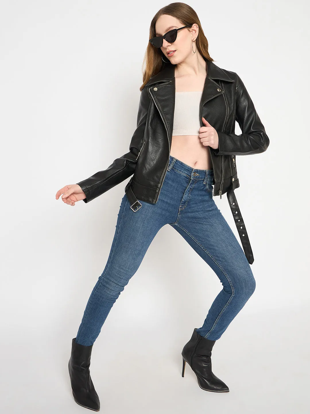 Madame Faux Leather Belt Detailed Black Jacket
