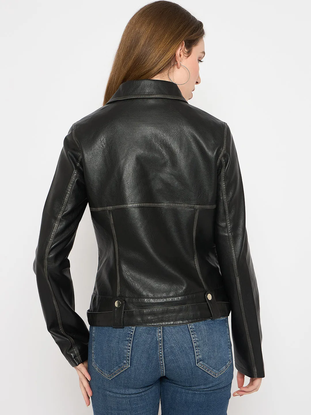 Madame Faux Leather Belt Detailed Black Jacket