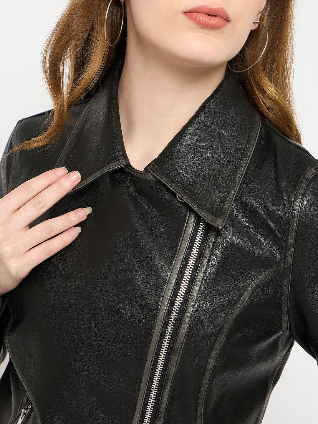Madame Faux Leather Belt Detailed Black Jacket