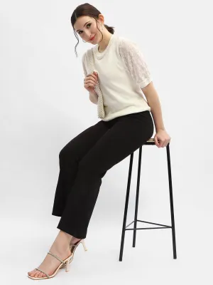 Madame Lace Adorned Beige Embellished Neck Top