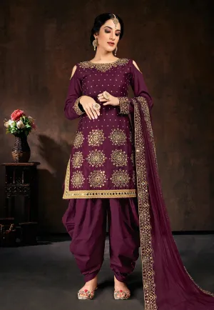 Magenta Mirror Work Punjabi Suit