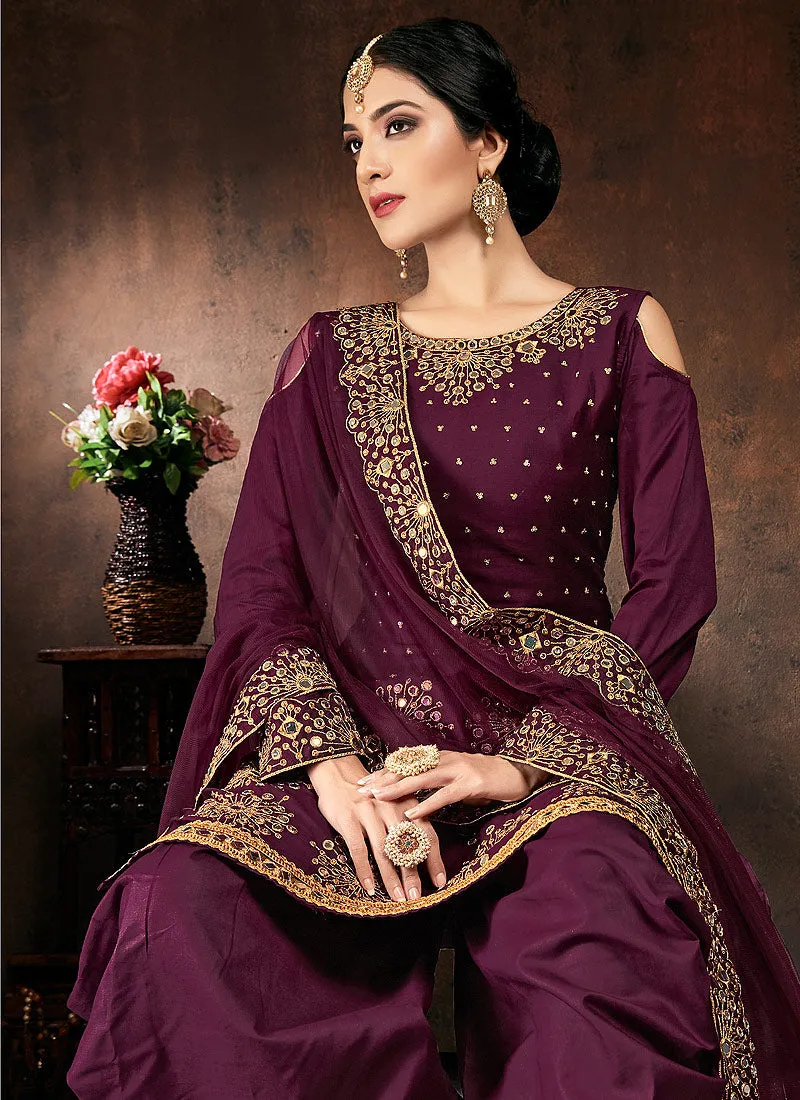 Magenta Mirror Work Punjabi Suit