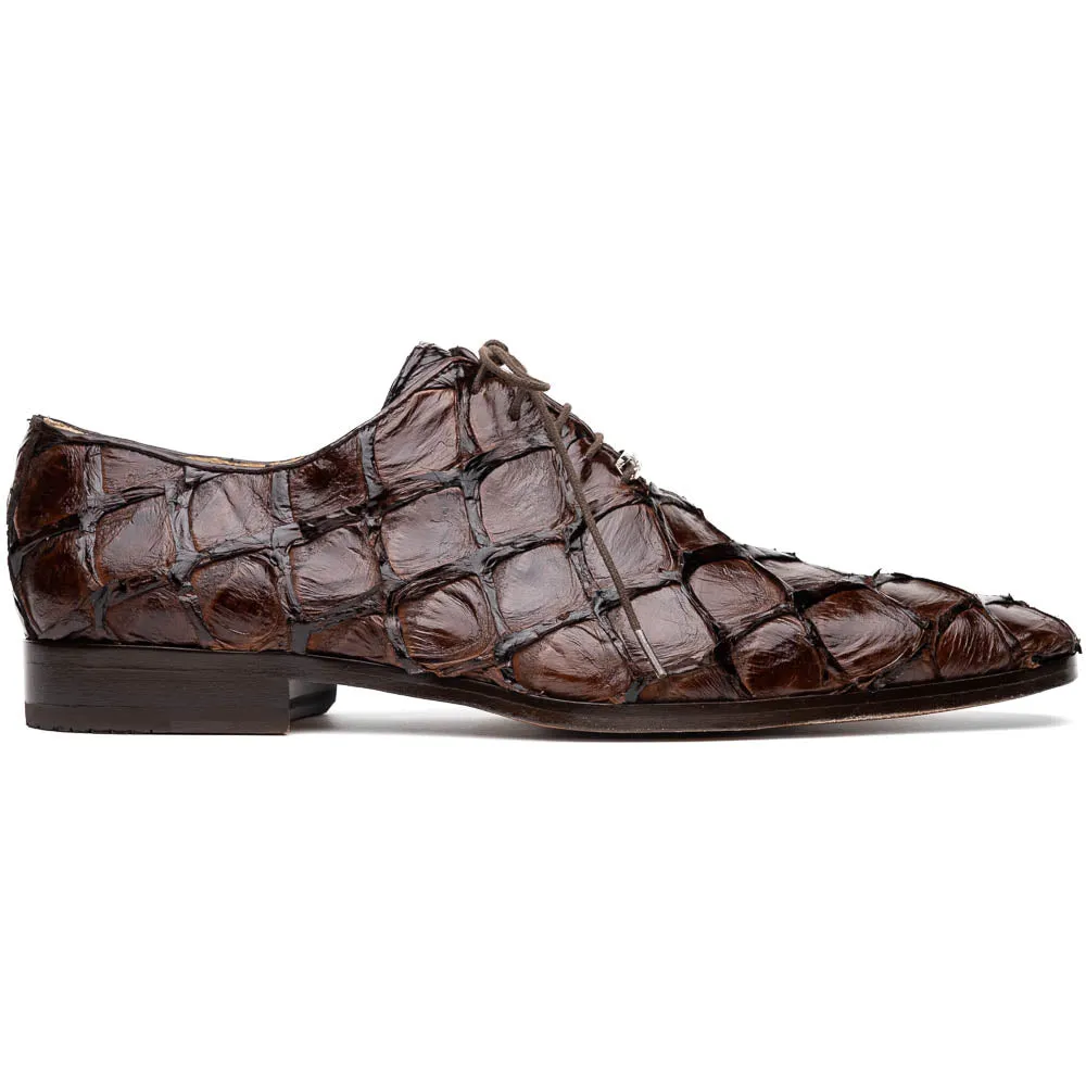 Marco Di Milano Olivieri Brown Pirarucu Dress Shoe Oxfords