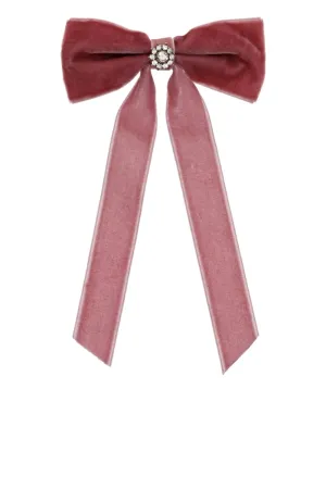 Mauve Velvet Embellished Bow Barrette