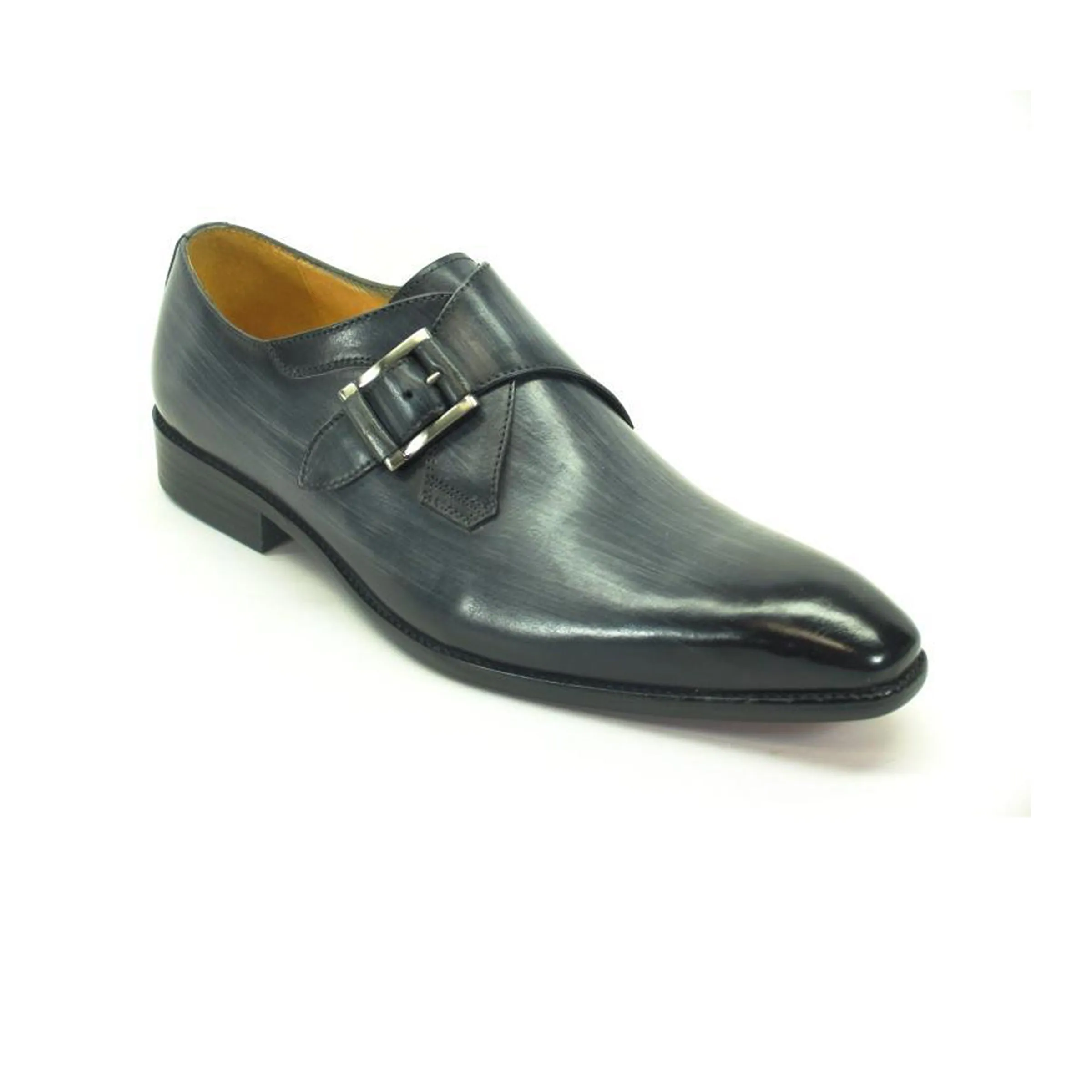 Mens Carrucci Classic Leather Fade Single Buckle Monk Strap Dress Shoe in Cognac