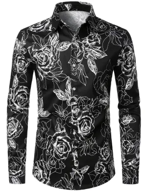 Men's Floral Cotton Casual Button Down Long Sleeve Shirt