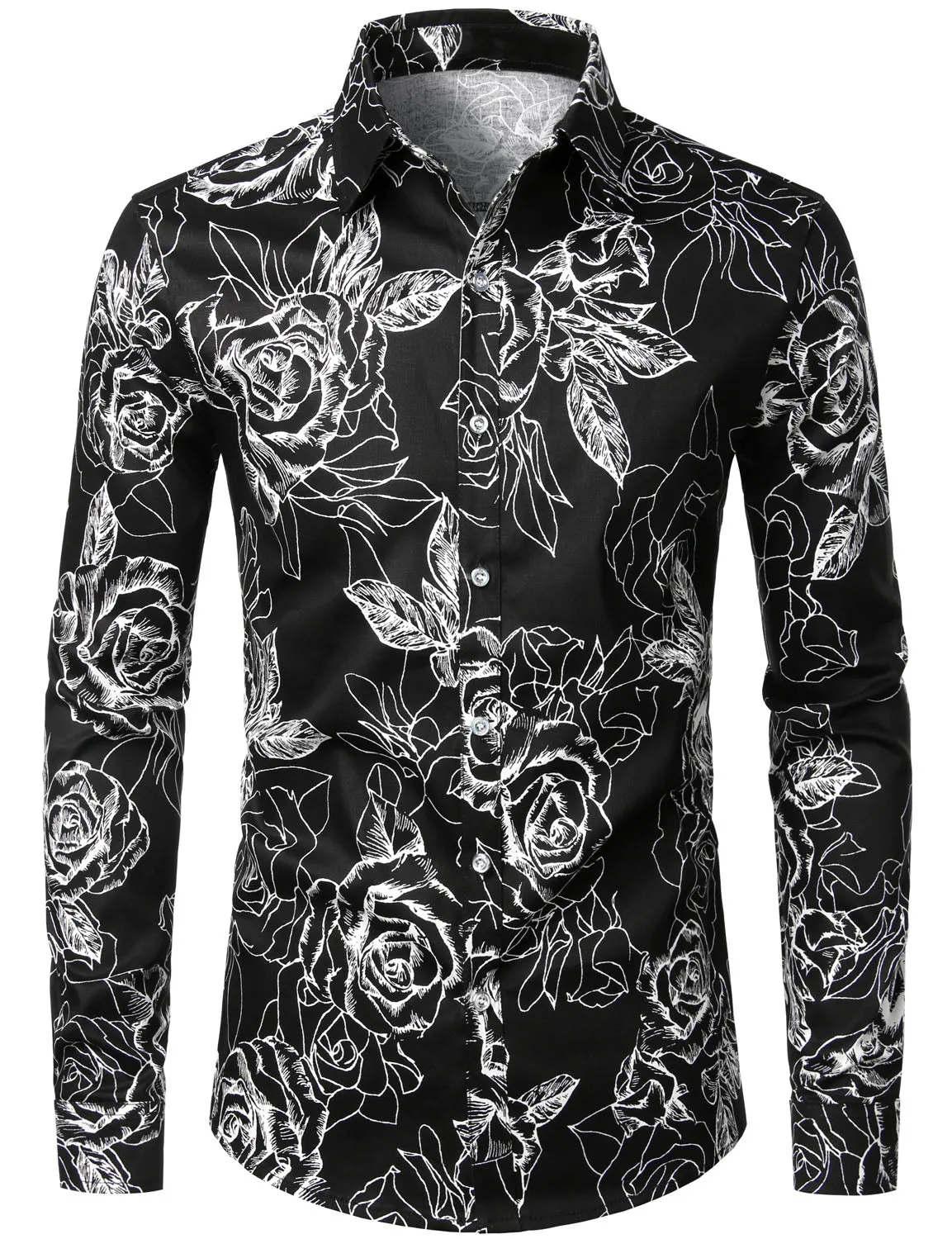 Men's Floral Cotton Casual Button Down Long Sleeve Shirt