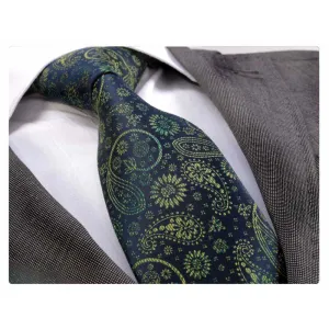 Men's jacquard Blue Green Paisley Premium Neck Tie With Gift Box