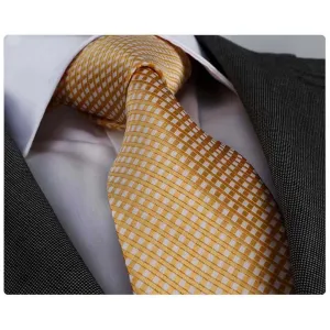 Men's jacquard Silver & Gold Checkers Premium Neck Tie With Gift Box