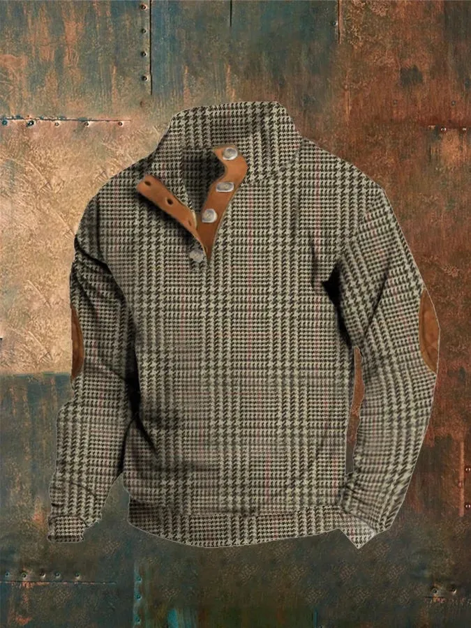 Men'S Plaid Printed Buttons Casual Sweatshirt