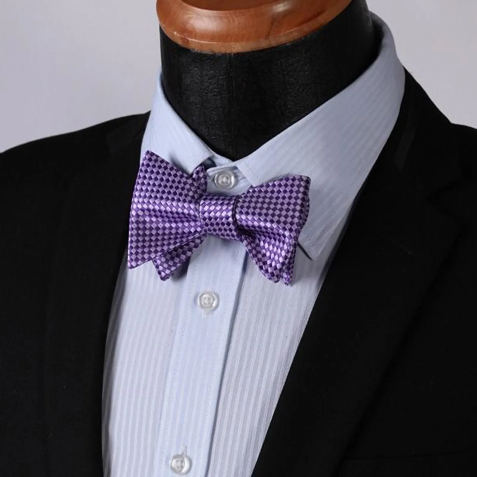 Metallic Purple Mens Silk Self tie Bow Tie with Pocket Squares Set