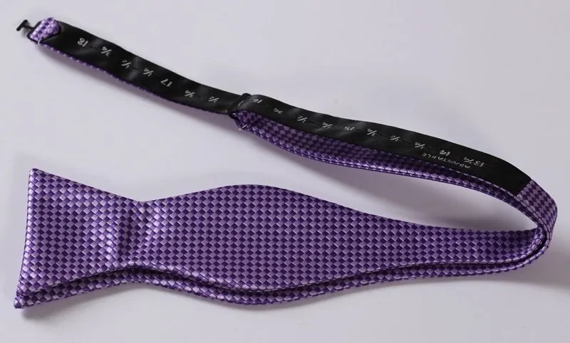 Metallic Purple Mens Silk Self tie Bow Tie with Pocket Squares Set