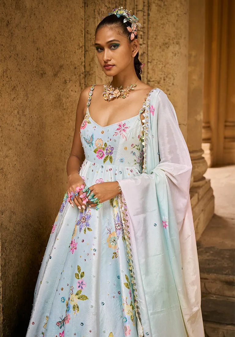 Mint Heavy Embellished Velvet Anarkali