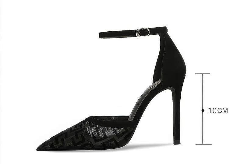 Monogram Detailed Ankle Strap Heels