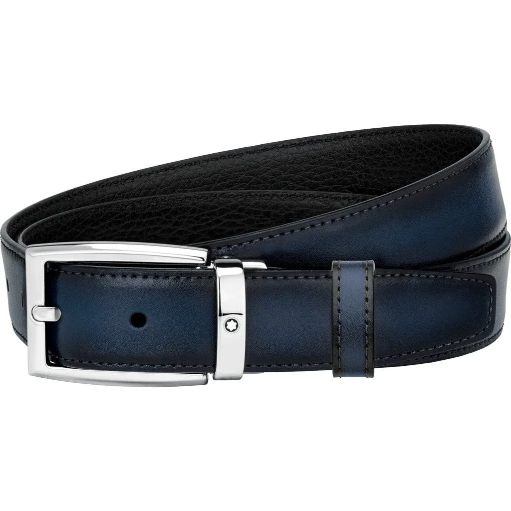 Montblanc 30mm Sandy buckle belt adjustable reversible black/blue 123899