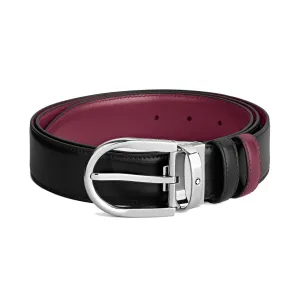 Montblanc reversible belt 35 mm black leather/cassis with horse iron buckle 199640
