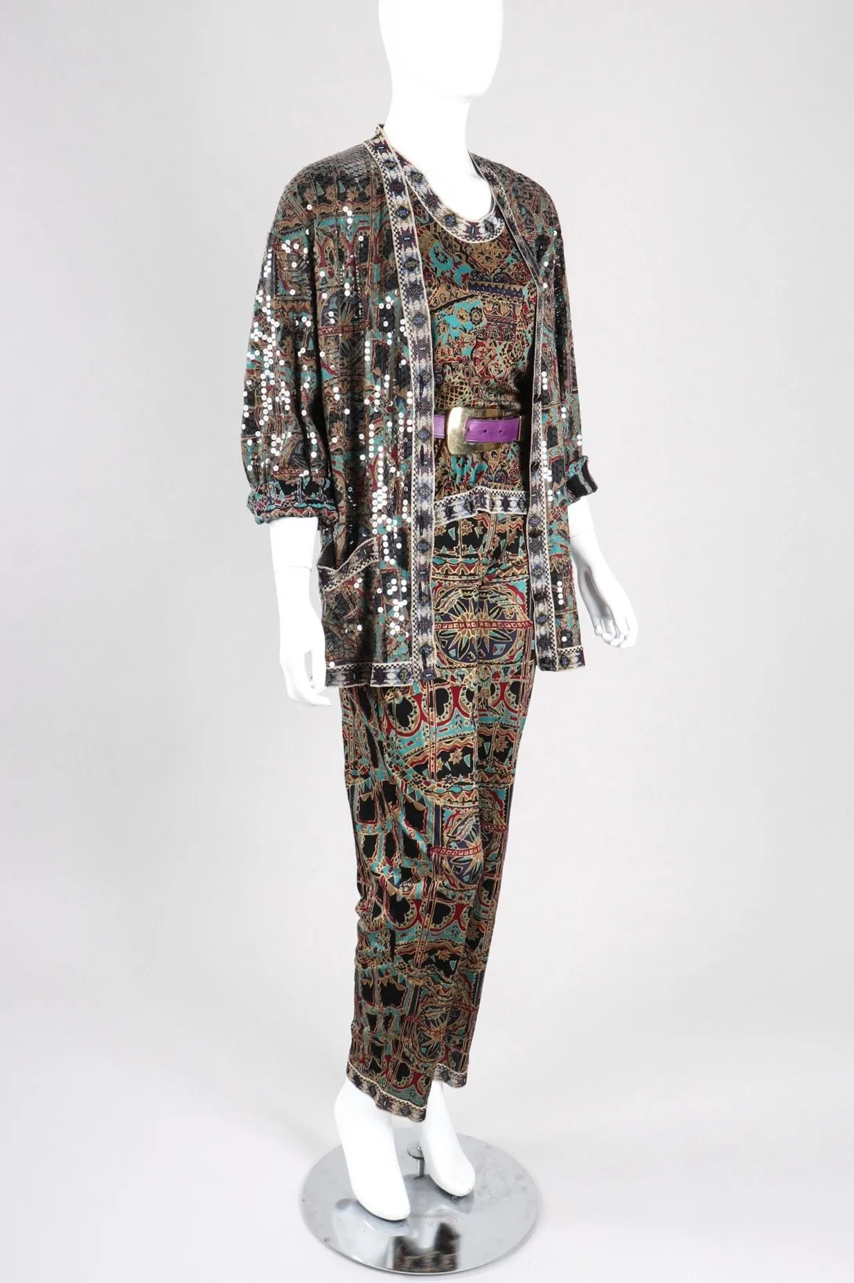 Moroccan Print Sequin Silk Leisure Set