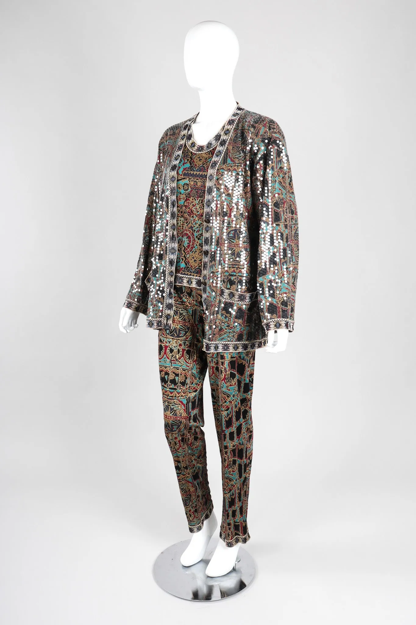 Moroccan Print Sequin Silk Leisure Set