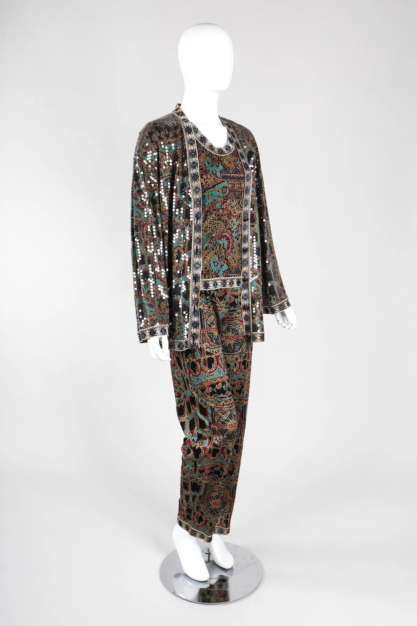 Moroccan Print Sequin Silk Leisure Set
