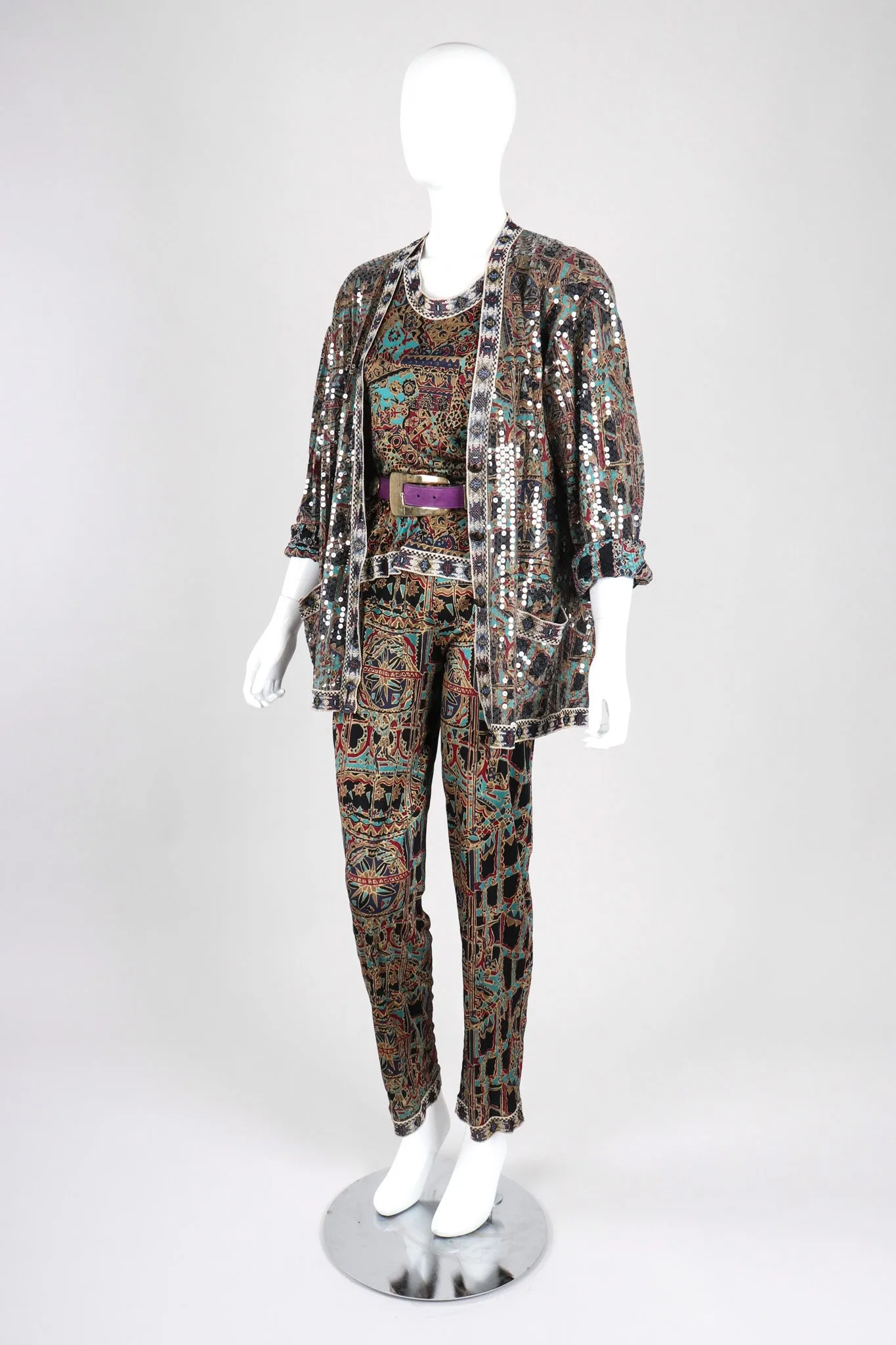 Moroccan Print Sequin Silk Leisure Set