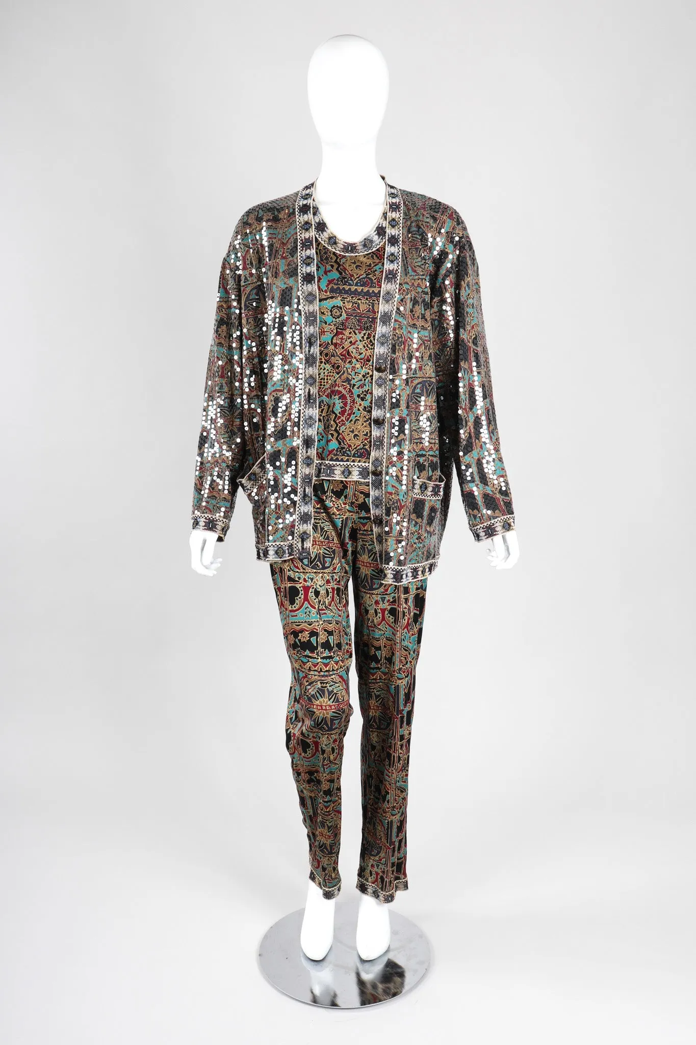 Moroccan Print Sequin Silk Leisure Set