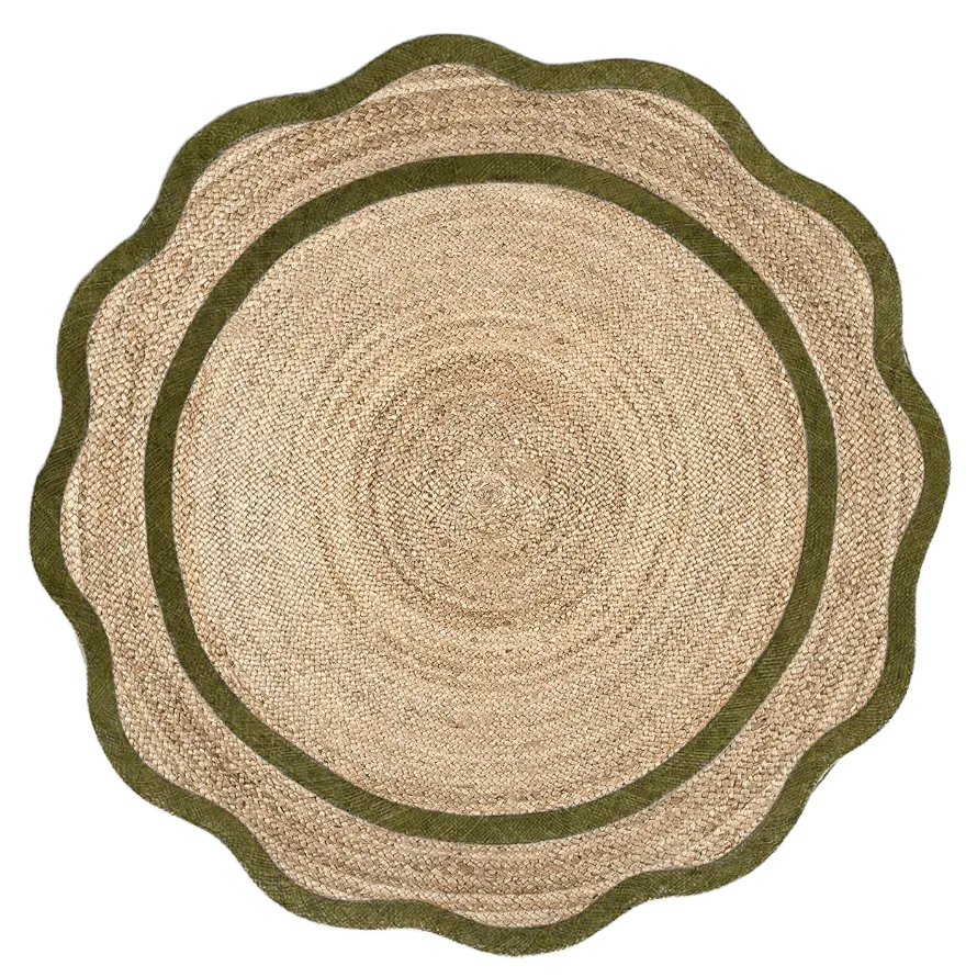 Moss Green Cotton Scalloped Jute Round Placemats - Set of 10