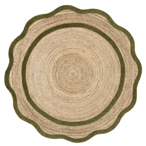 Moss Green Cotton Scalloped Jute Round Placemats - Set of 10